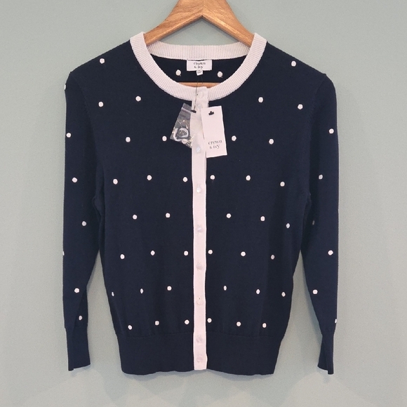 Cynthia Rowley Blue and White Polka Dot Cardigan Small 100% Cotton New W/Tags - Picture 1 of 10